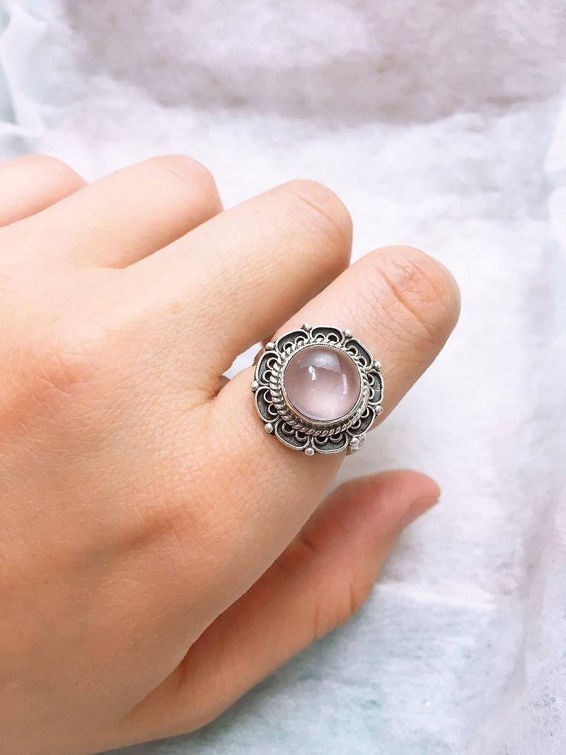 星光 優質 粉水晶 戒指 尼泊爾 手工製作 925純銀 - 戒指 - 半寶石 