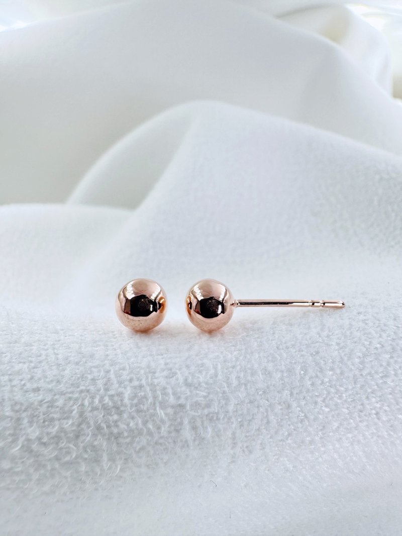 5mm pink round ball earrings_ 18K Rose Gold 1 pair of earrings - ต่างหู - เครื่องประดับ 