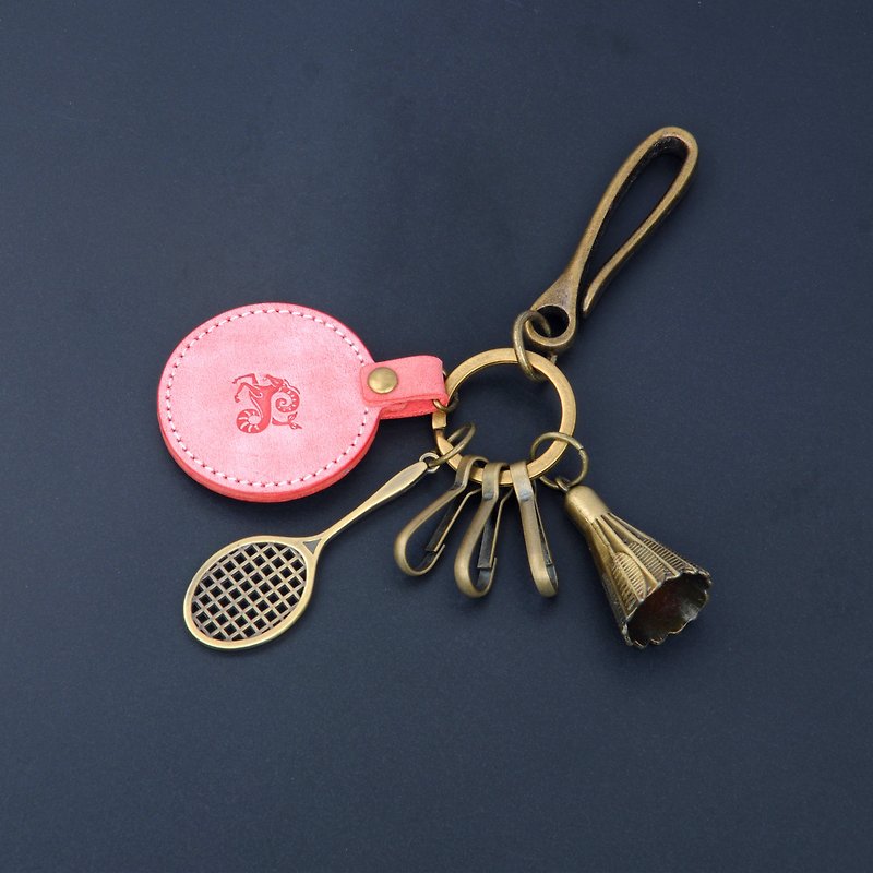 Free custom-made vintage leather U-shaped keychain - Keychains - Genuine Leather Pink