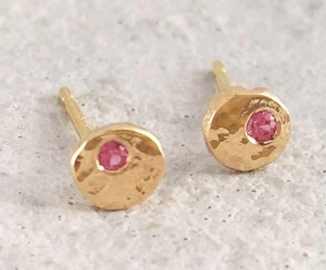 K14 Gold+Pink Sapphire◇スタッドピアス - Shop saesumikoru Earrings