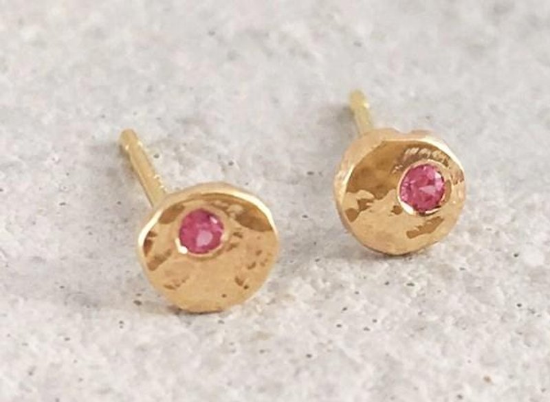 K14 Gold + Pink Sapphire ◇ Stud earrings - ต่างหู - เครื่องเพชรพลอย 