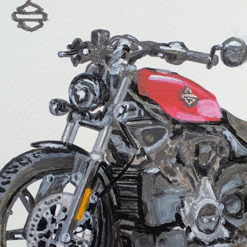 Postcard Harley Davidson Painting Sport Motorcycle Original Art 2023 Nightster - Posters - Other Materials Gray
