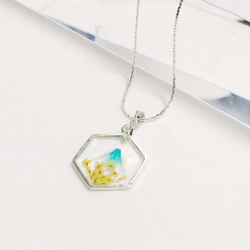 Canola Mount Fuji (Pressed Flower Necklace) - Necklaces - Other Metals Silver