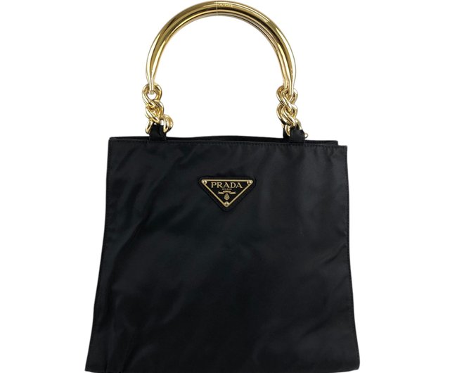 プラダ ヴィンテージ ブラック ナイロン ハンドバッグ トップメタルハンドル付き 日本直送 名牌中古包 】PRADA プラダ ハンドバッグ ブラック