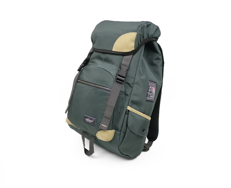 Earth Color Laptop Backpack Apollo High Specification Waterproof Laptop Backpack Backpack Function - กระเป๋าหูรูด - วัสดุอื่นๆ สีเขียว
