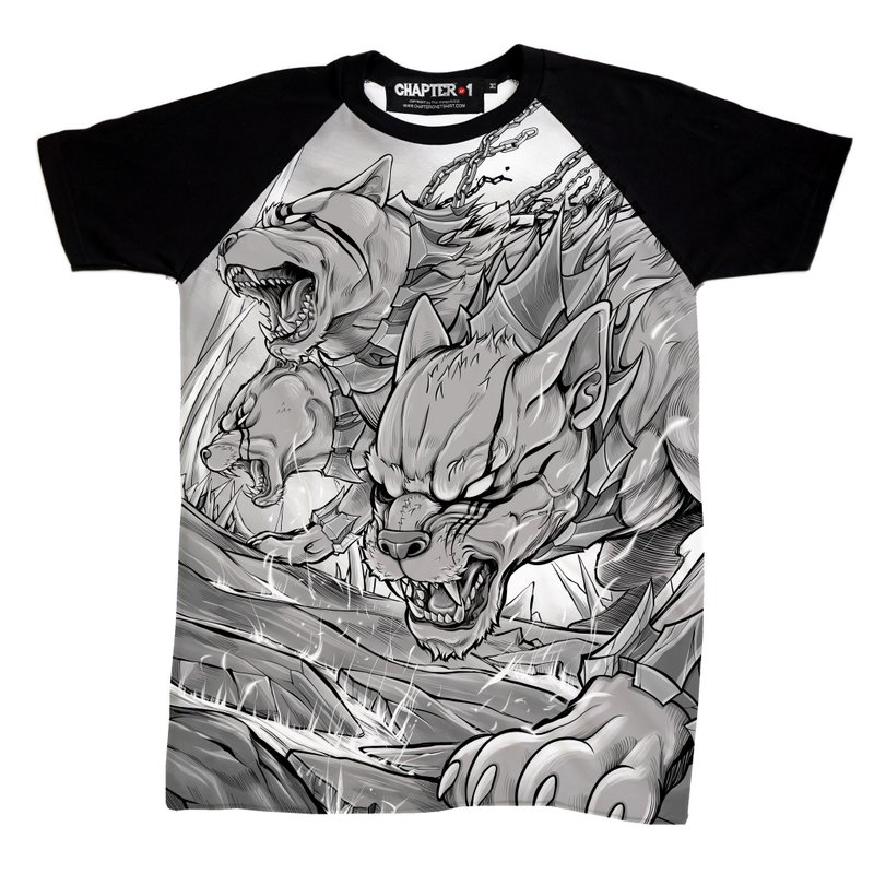 Ceberus The three head dog Yami Chapter One T-shirt - 男 T 恤 - 棉．麻 白色