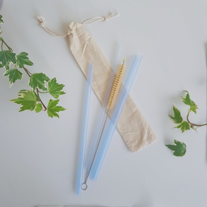 Limited time offer-FunXinstoro rest assured biomedical grade environmental protection straws-clear blue and pure-single - หลอดดูดน้ำ - ซิลิคอน สีน้ำเงิน