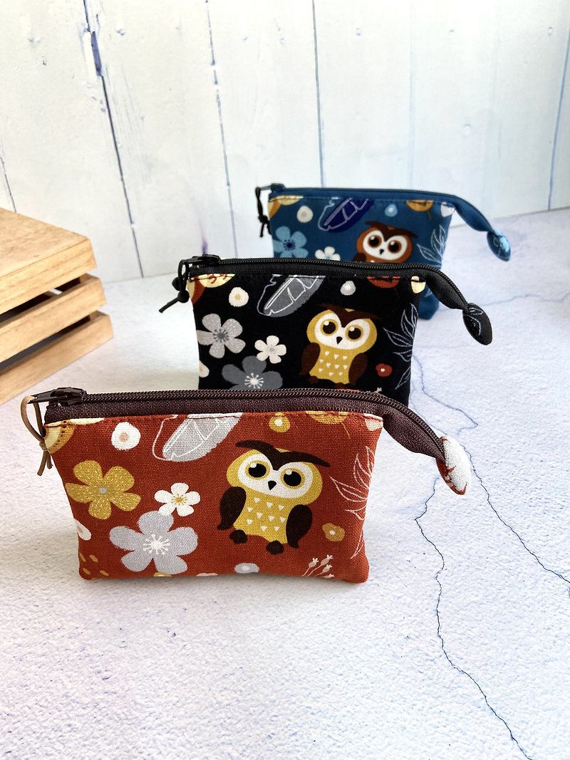 Owl five-layer small bag made of Japanese cotton can be placed directly in the pocket for Christmas exchange birthday gifts - Coin Purses - Cotton & Hemp 