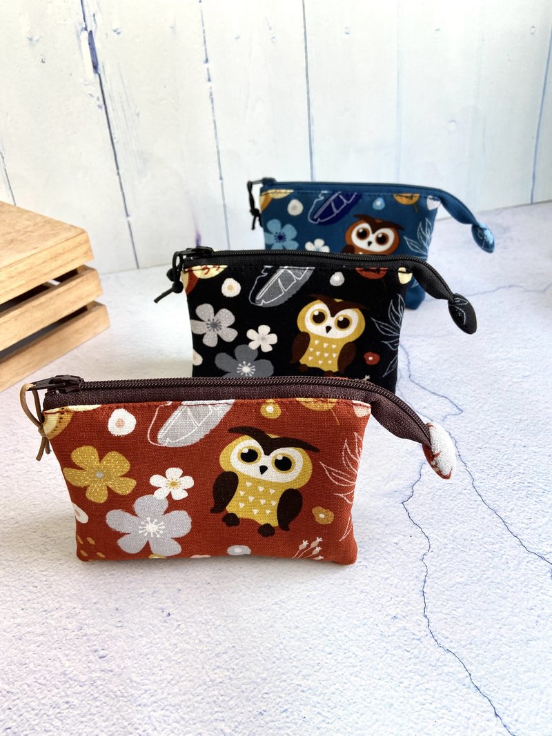 Owl five-layer small bag made of Japanese cotton can be placed directly in the pocket for Christmas exchange birthday gifts - Coin Purses - Cotton & Hemp 