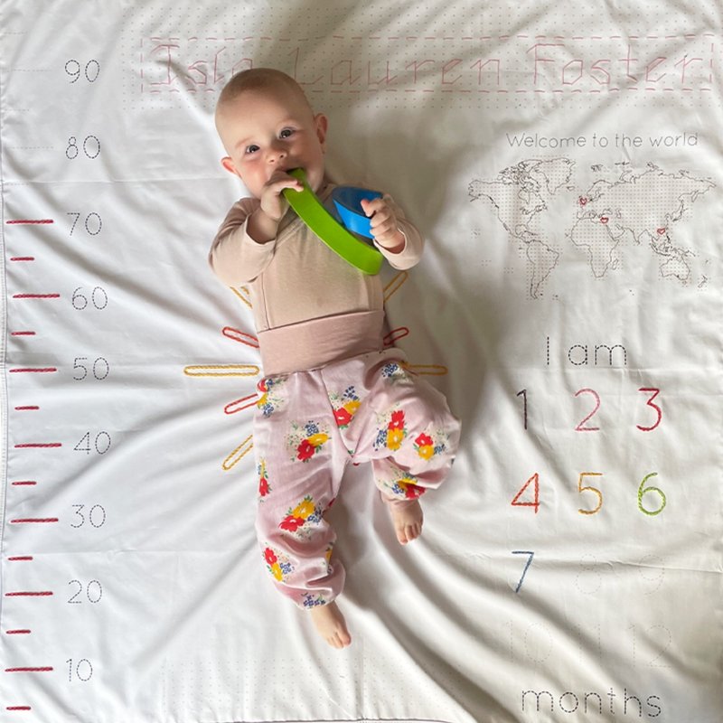 刺繡寶寶成長紀錄背景布  拍照背景布 - 彌月禮盒 - 棉．麻 白色