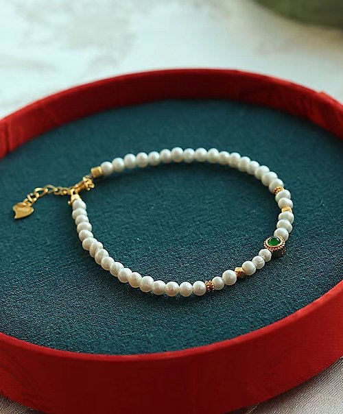 Sri Yantra 天然高光珍珠手鏈 心中的白月光一幽雅時尚的珍珠翡翠手鏈