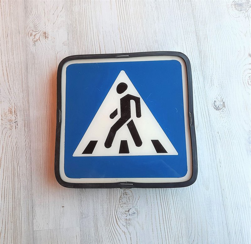 Soviet street blue road traffic sign Pedestrian Zebra Crossing vintage - 其他 - 其他材質 藍色