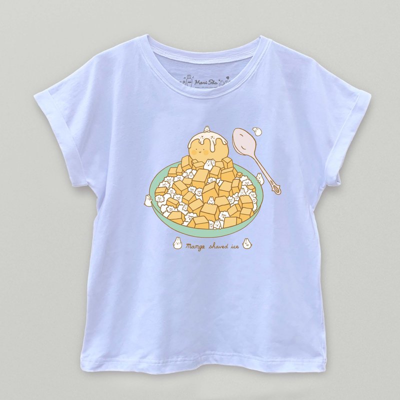 Mochi Rabbit Mango Ice T-shirt - เสื้อผู้หญิง - ผ้าฝ้าย/ผ้าลินิน ขาว