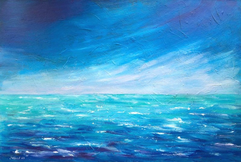 Seascape Original Painting on canvas 40x60 Ocean Coast Sea Oil Art Artwork - 海報/掛畫/掛布 - 其他材質 
