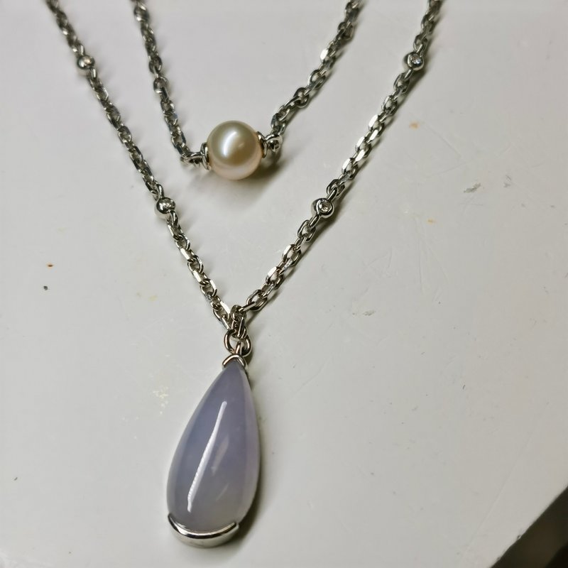 Silver Collection - Icy purple raindrop jadeite silver necklace - Necklaces - Jade 