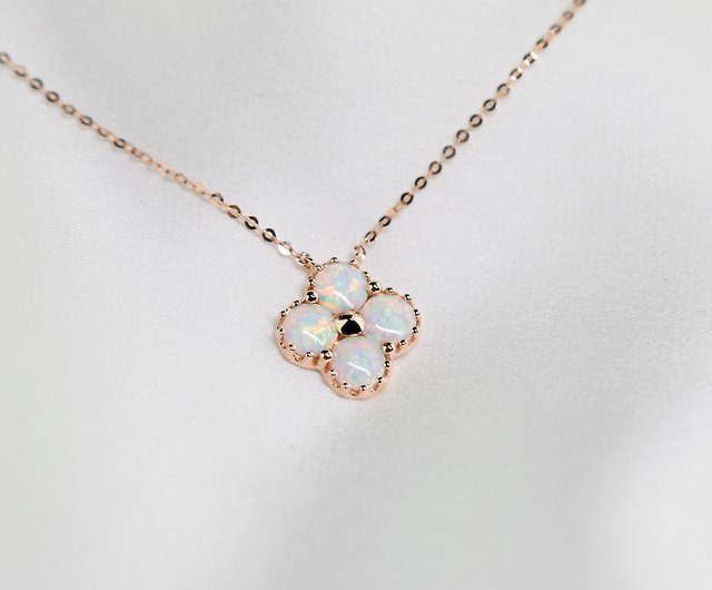 Earth Moon Design Australian Opal & Diamond 18K Pendant Necklace Rose Gold Chain 
