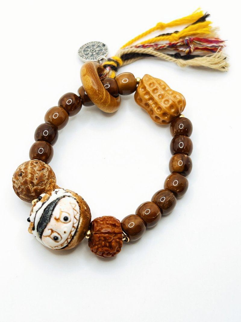 Deer Antler Netsuke Tiger Head Hat Labubukuk Bracelet - Wenwan Series - สร้อยข้อมือ - พืช/ดอกไม้ หลากหลายสี