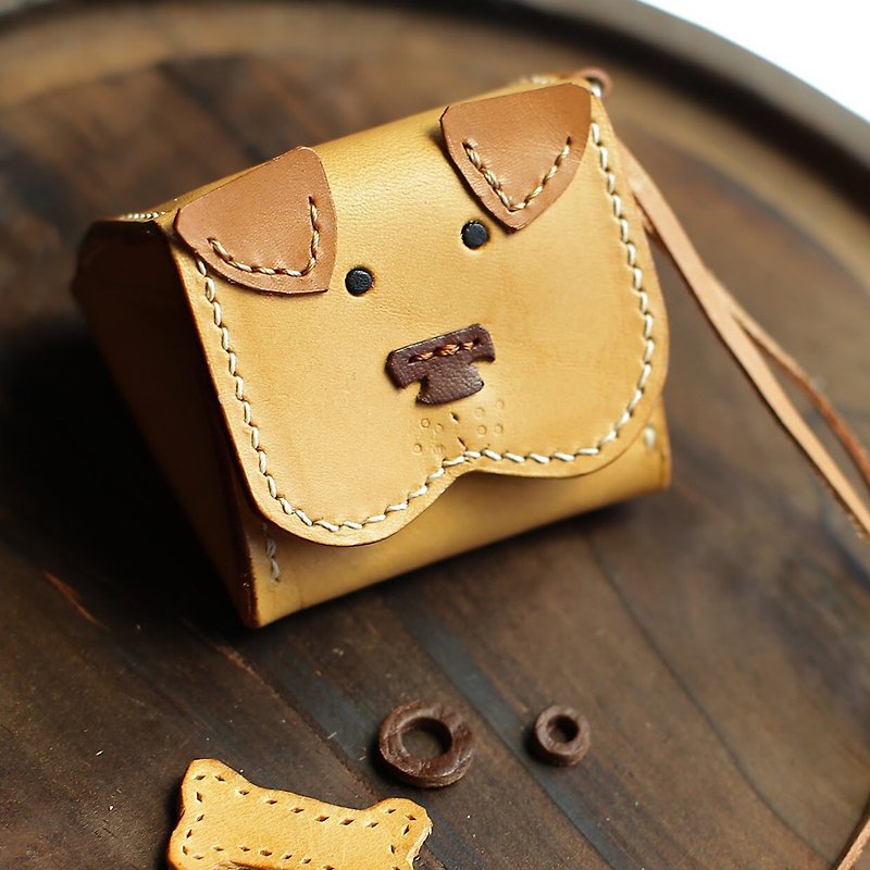 Rice ball puppy animal three-dimensional coin purse - Coin Purses - Genuine Leather Khaki