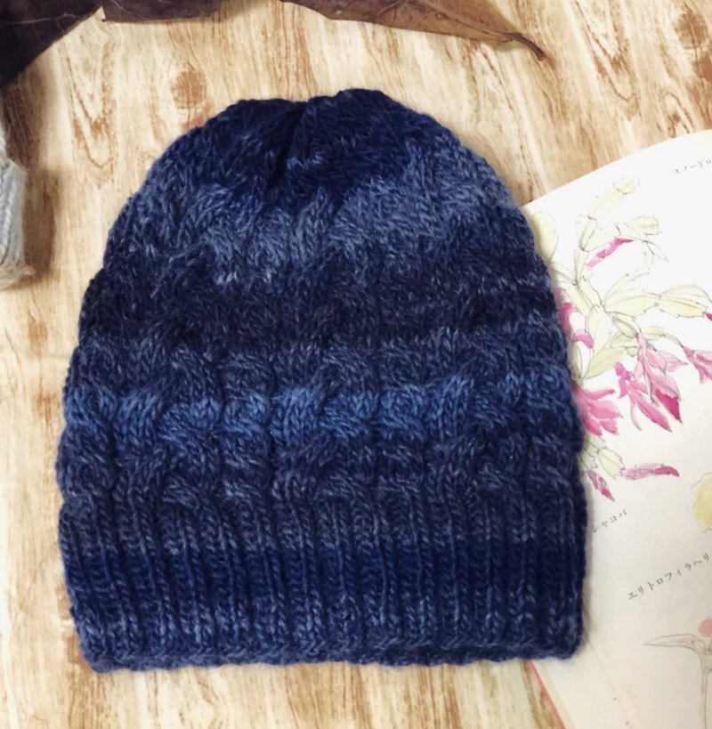 ChiChi Handmade-Double Twist Knitted Hat-Woolen Hat - หมวก - ขนแกะ สีน้ำเงิน