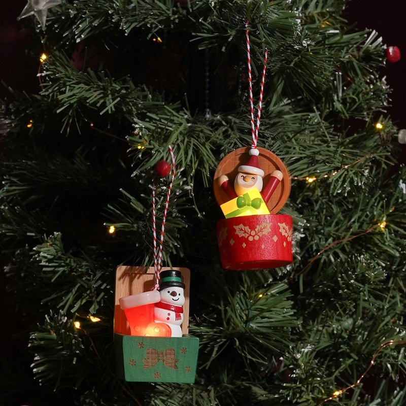 【Santa / Snowman】Gift Glow Ornament | Wooderfu life - Charms - Wood Multicolor