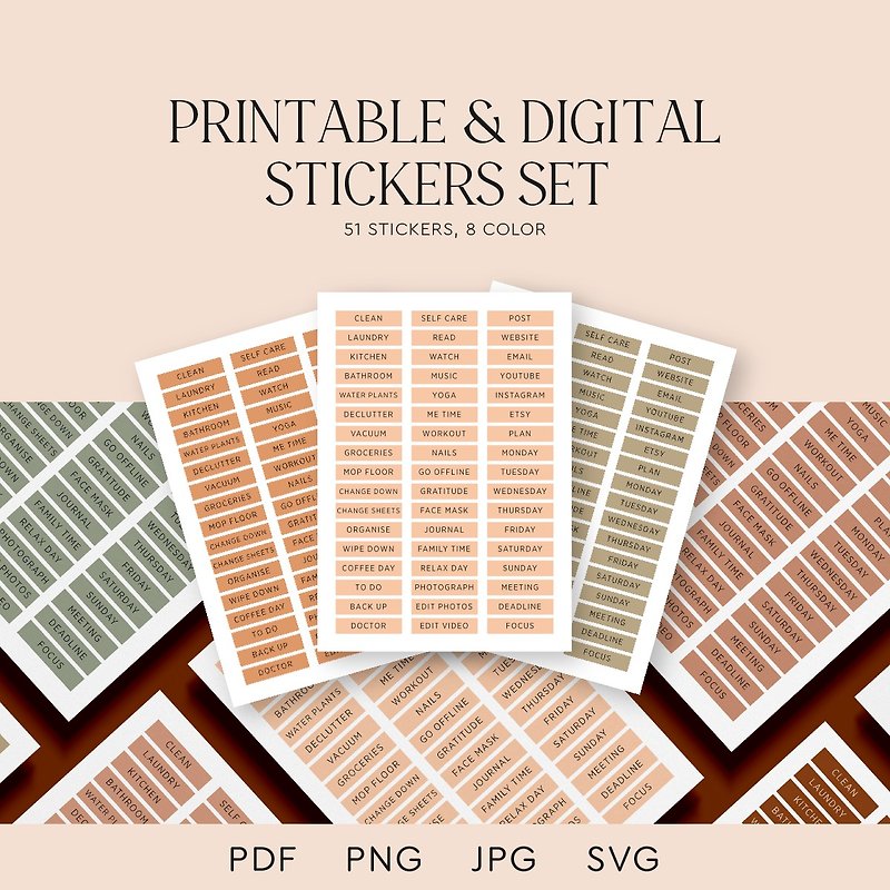 Electronic stickers, Printable stickers, Print & cut stickers, PDF, SVG, PNG - 電子手帳及素材 - 其他材質 