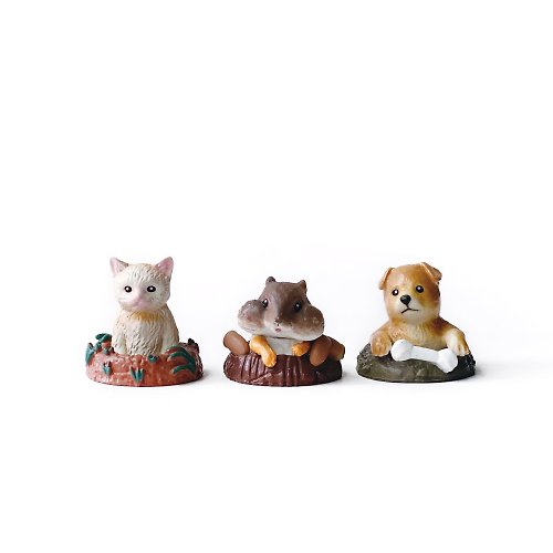 Ninan 泥喃｜水泥手作工作室 (現貨) 盆栽裝飾 地底鑽出的小動物三件組 狗/貓/松鼠 微景觀擺飾