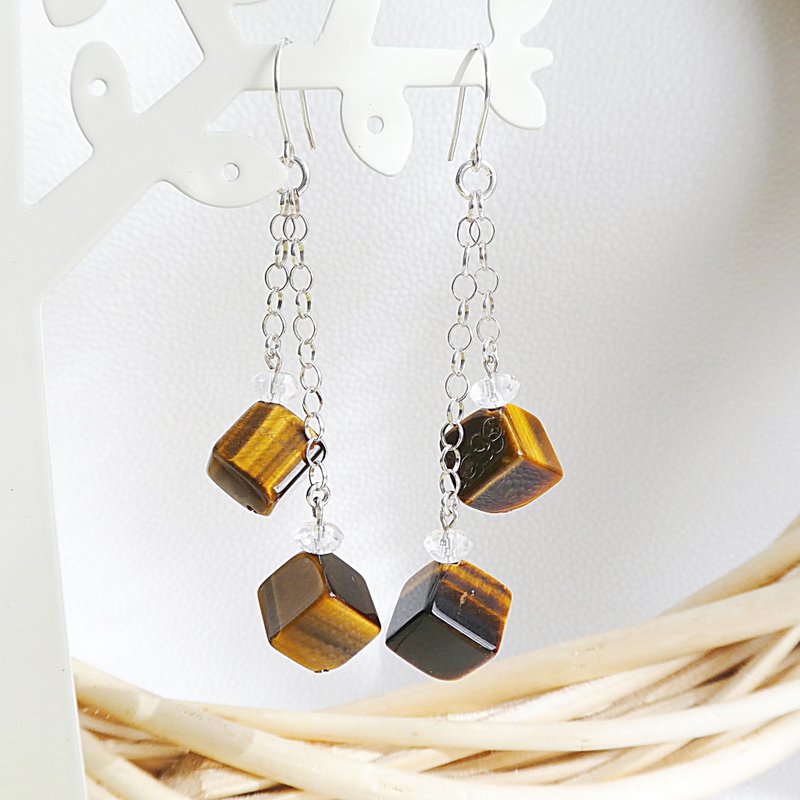 Tiger Eye Earrings - ต่างหู - เครื่องประดับพลอย สีนำ้ตาล