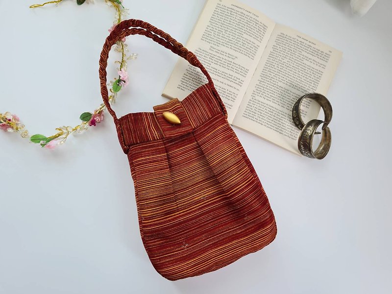Premium Thai silk handmade bag - (Wood brown color) - Handbags & Totes - Silk Brown
