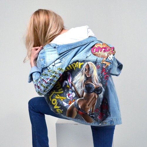 Unisex Upcycled Recycled Custom painting Denim Jacket "Halk