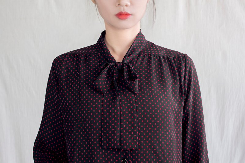 Dark black blue red jade straps vintage long-sleeved shirt - Women's Shirts - Polyester Black