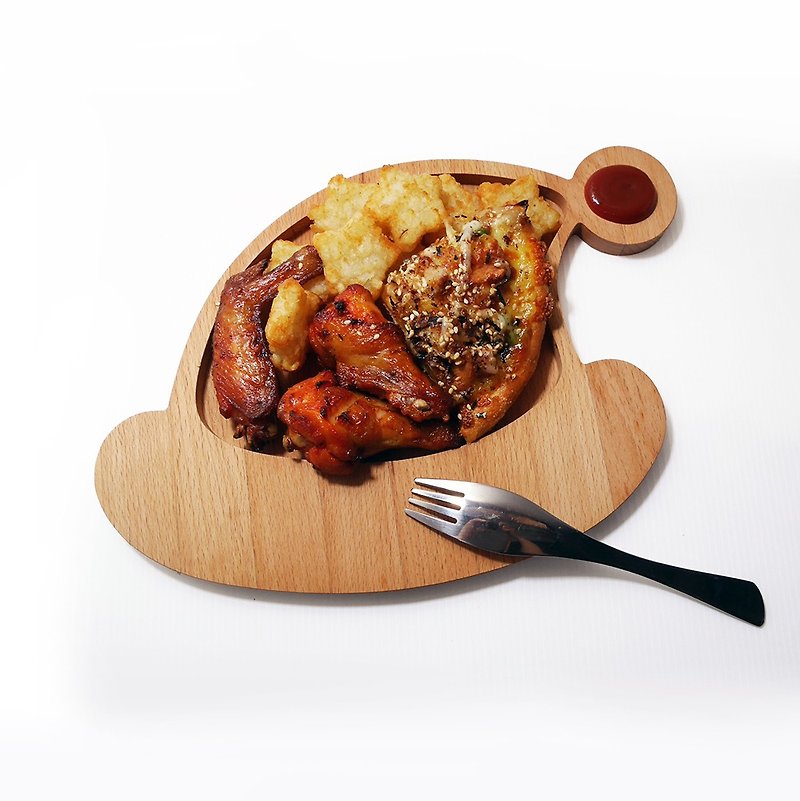Xiaomu workshop Christmas gift wood for Christmas hat shape dinner plate cutlery tray - ถาดเสิร์ฟ - ไม้ สีนำ้ตาล