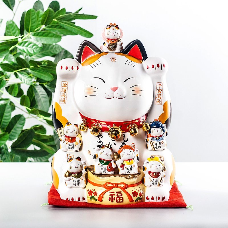 Japanese Yakushi Kiln Handmade Large Lucky Cat Nishiki Seven Lucky Gods Opening Housewarming Birthday Gift - ของวางตกแต่ง - ดินเผา 