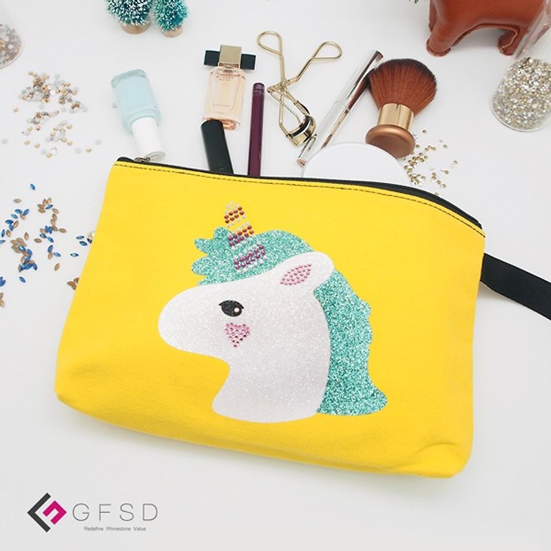 [GFSD] Rhinestone Boutique-Childlike Series-Lemon Yellow [Unicorn] Portable Universal Cosmetic Bag - Handbags & Totes - Cotton & Hemp Yellow