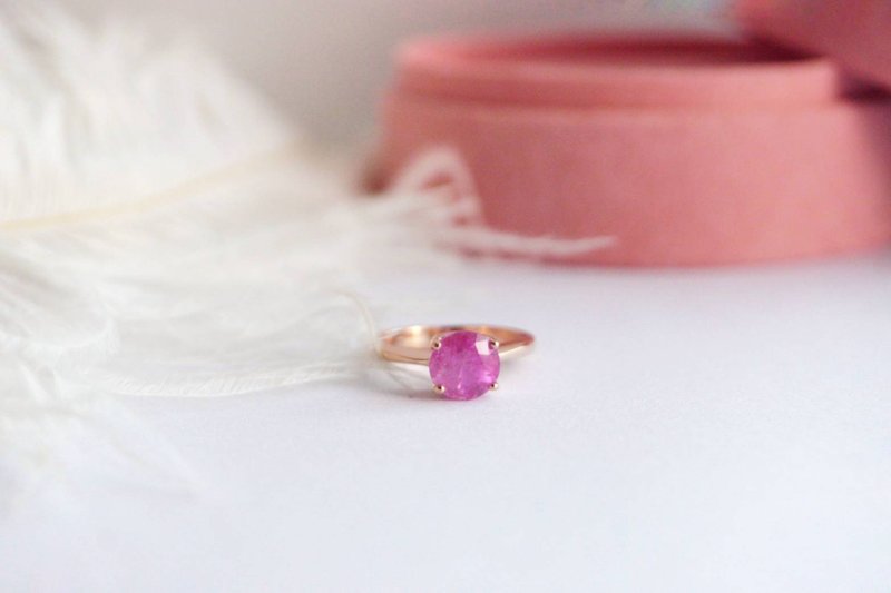 Natural Pink Sapphire Ring Silver925 with rosegold plated , promise ring - 戒指 - 純銀 粉紅色