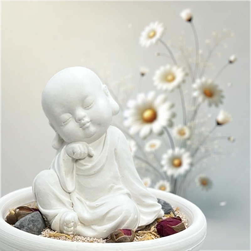 禪風設計 佛藝新美學 精油香氛擴香 淨念吉祥小佛之一念 中盤套組 - 擺飾/家飾品 - 水泥 白色