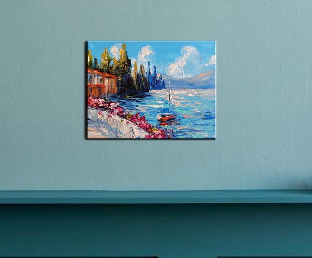 海の絵 海船 小畫 原畫 風景掛畫 原画 手描き アート 掛け絵