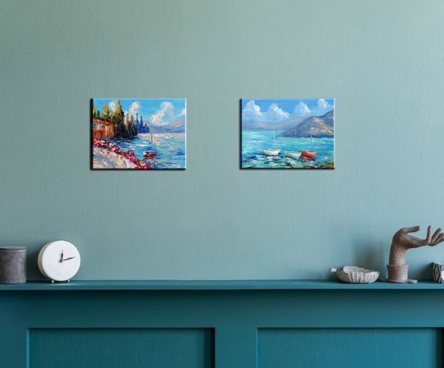 海の絵 海船 小畫 原畫 風景掛畫 原画 手描き アート 掛け絵