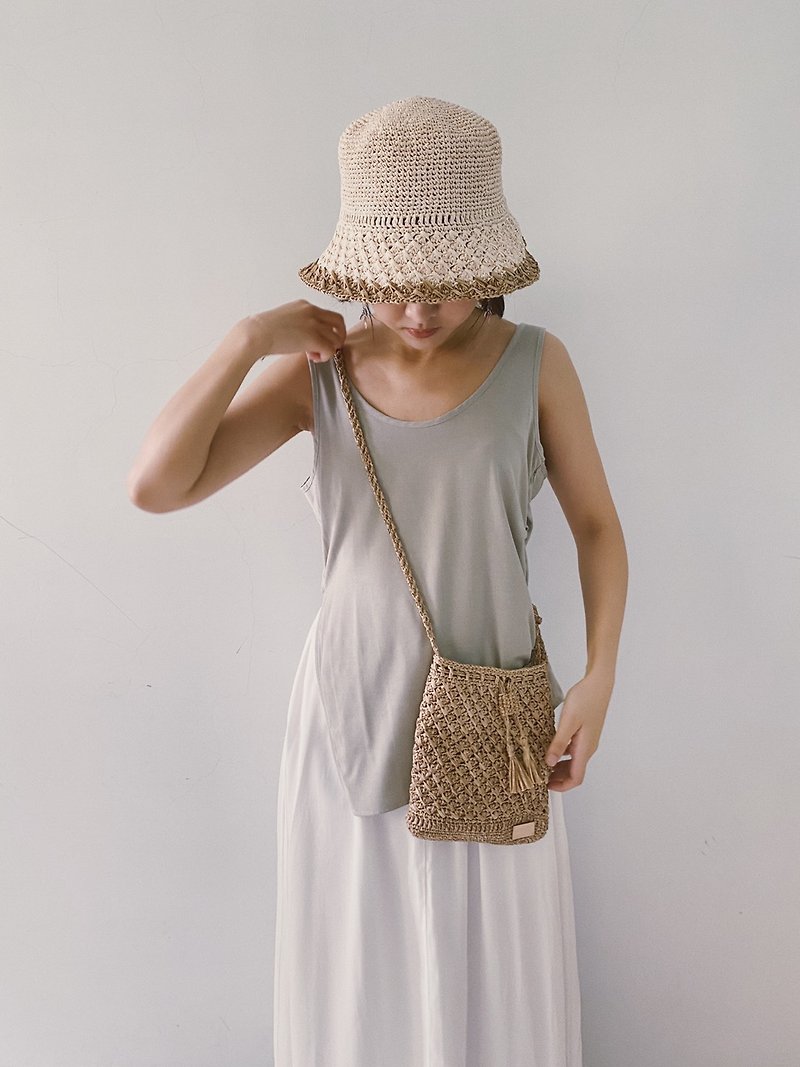 Summer woven tassel pouch - กระเป๋าแมสเซนเจอร์ - ผ้าฝ้าย/ผ้าลินิน ขาว