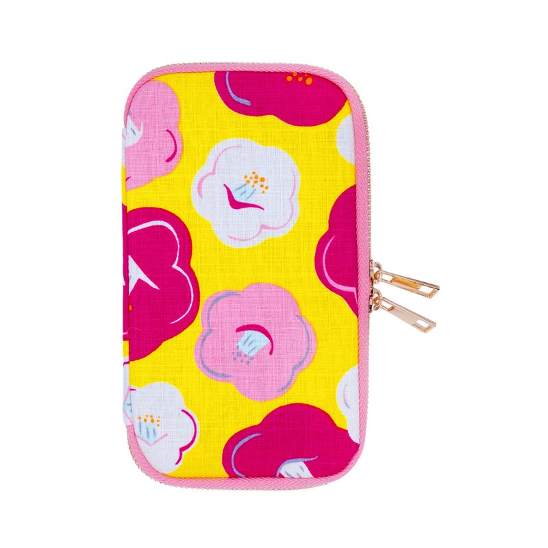 拉鍊護照包 / 手機錢包 / 旅行護照夾 - 和風冬日樁花(粉) - 護照夾/護照套 - 棉．麻 粉紅色