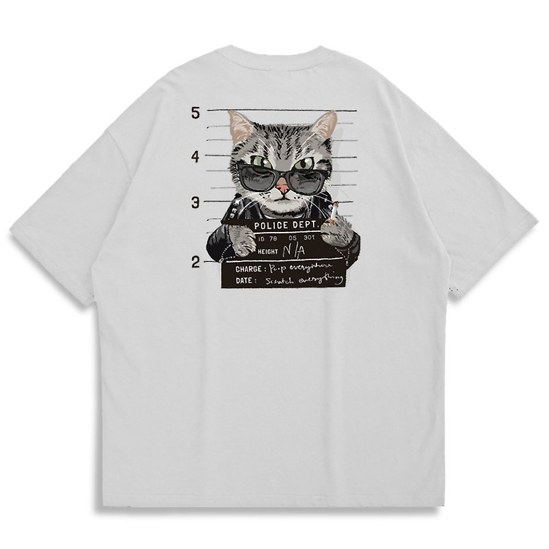 【CREEPS-STORE】Cat Prisoner #1 ルーズヘビーウェイトプリントTシャツ 210g - Tシャツ メンズ - コットン・麻 多色
