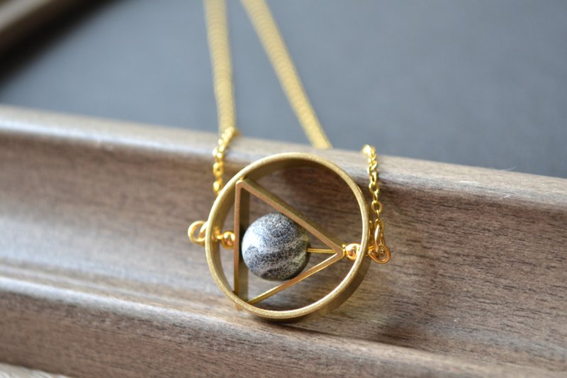 Celestial Globe with 10mm Aquamarine Crystal necklace - สร้อยคอ - โลหะ สีเทา