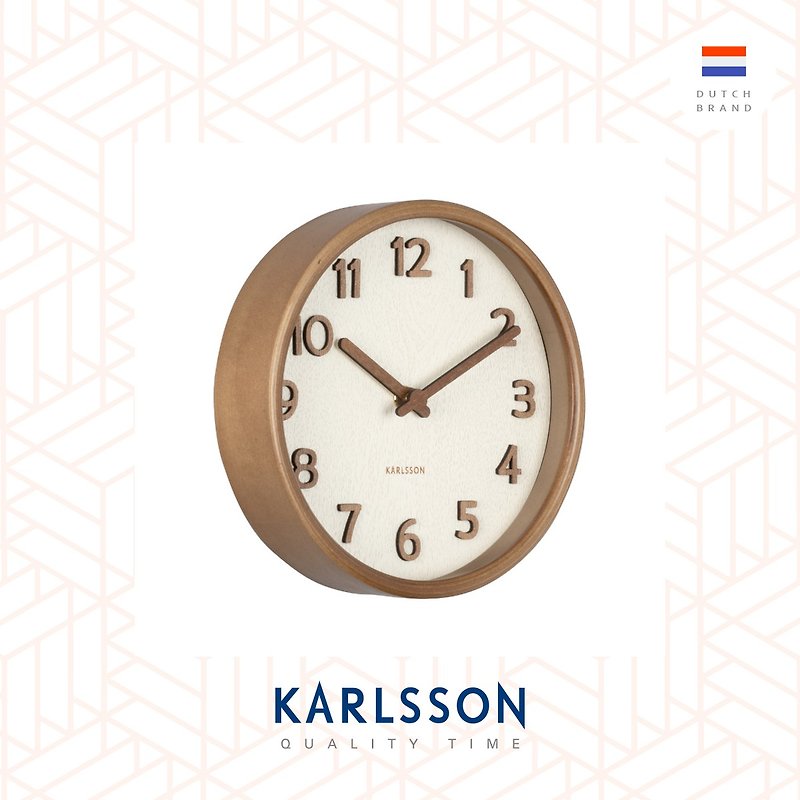 荷蘭Karlsson, 22cm 木制象牙白色數字掛鐘Wall clock Pure grain - 時鐘/鬧鐘 - 其他金屬 白色
