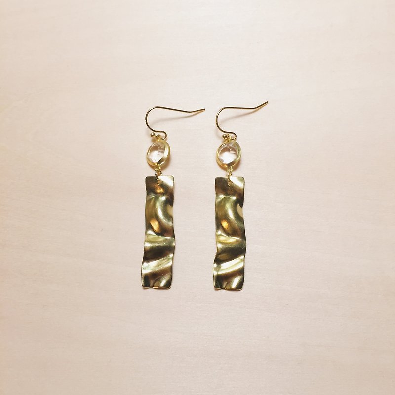 Vintage transparent round wave long piece earrings - ต่างหู - ทองแดงทองเหลือง สีทอง