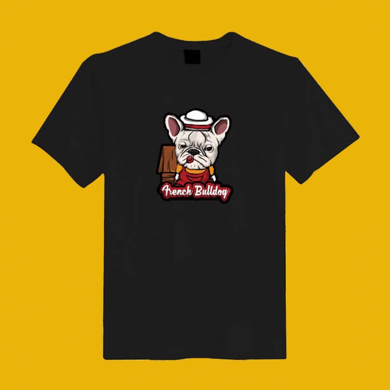 Pig fighting dog original black short T clothes T-shirt couples clothing children's clothing mother and child clothing women's clothing - เสื้อยืดผู้หญิง - ผ้าฝ้าย/ผ้าลินิน สีดำ