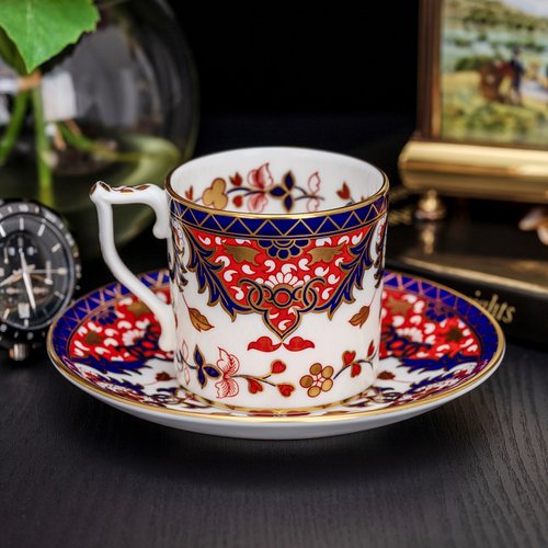 擎上閣裝飾藝術 英國製Royal Crown Derby 1988伊萬裡古韻 骨瓷咖啡杯盤組