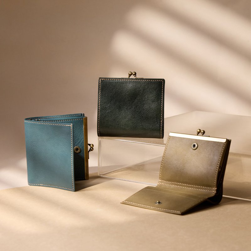 【聖誕禮盒】匠 しょくにん 系列 - 全皮革迷你口金短夾 - 錢包/皮夾/長短夾 - 真皮 綠色