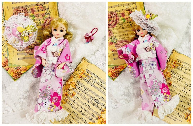 日光小巷手創品-blythe 娃娃小布 粉紅日式娃衣,哆叮妹妹 - 公仔/玩偶 - 棉．麻 