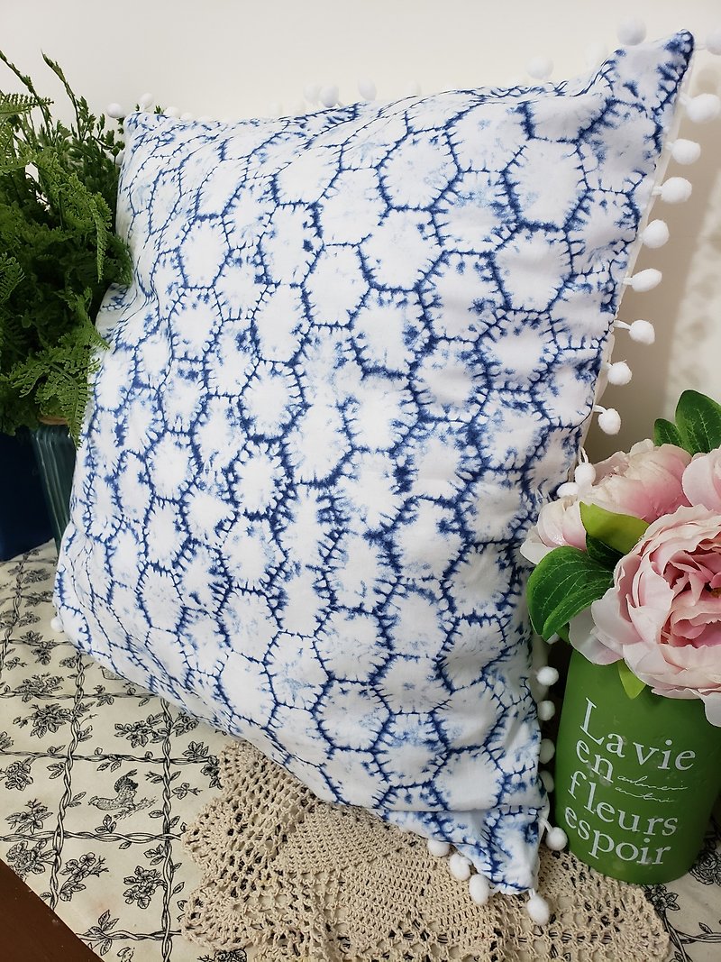 Nordic style features tie-dye effect hexagonal column pattern blue pillow / pillow - Pillows & Cushions - Cotton & Hemp Blue