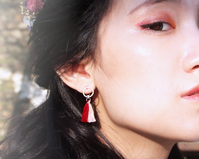 Gaze Design ▪ Planetary Tassels Series ▪ Mars ▪ Handmade 925 sterling silver earrings | tiny tassels earrings | accessories - Earrings & Clip-ons - Other Metals Red