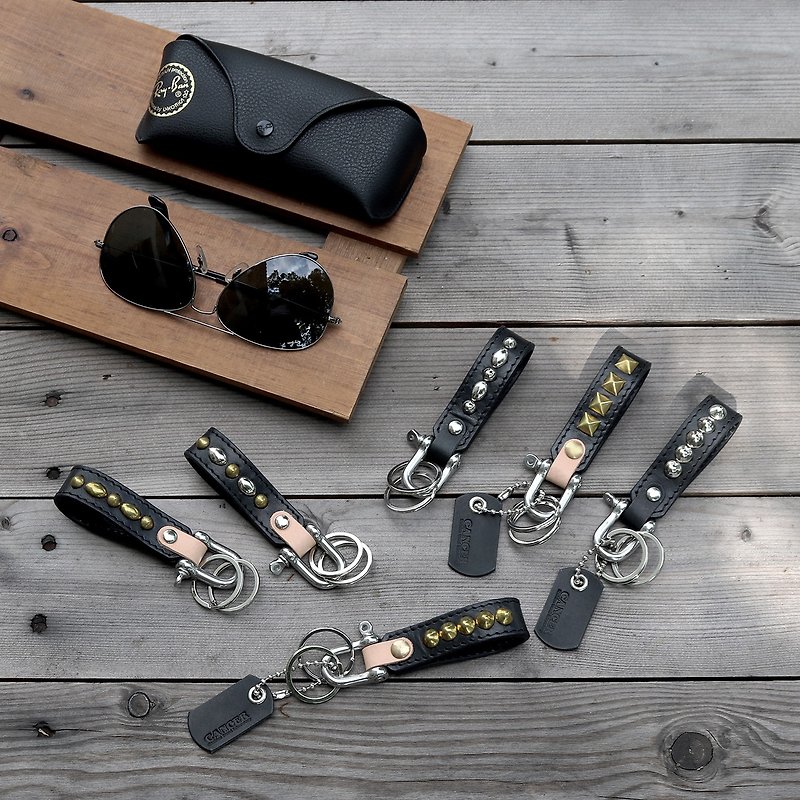 <隆鞄工坊>Industrial Wind Key Ring/LOFT/Rivet/Father's Day Gift/Valentine's Day Gift - Keychains - Genuine Leather Black